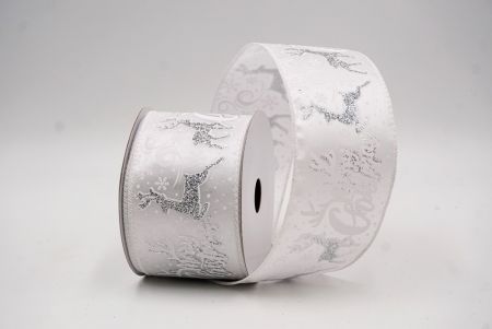 सफेद ग्लिटर हिरण और मेरी क्रिसमस स्क्रिप्ट वायर्ड रिबन_KF9749GC-1-1