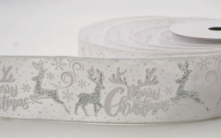 सफेद ग्लिटर हिरण और मेरी क्रिसमस स्क्रिप्ट वायर्ड रिबन_KF9749GC-1-1