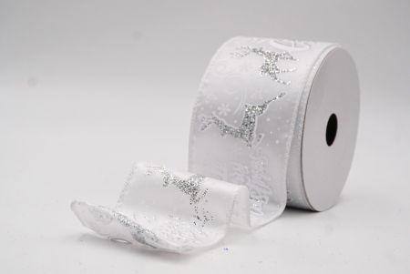 सफेद ग्लिटर हिरण और मेरी क्रिसमस स्क्रिप्ट वायर्ड रिबन_KF9749GC-1-1