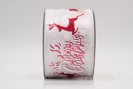 सफेद - लाल ग्लिटर हिरण और मेरी क्रिसमस स्क्रिप्ट वायर्ड रिबन_KF9749GC-1R-1