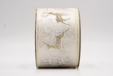 क्रीम ग्लिटर हिरण और मेरी क्रिसमस स्क्रिप्ट वायर्ड रिबन_KF9749GC-2-2