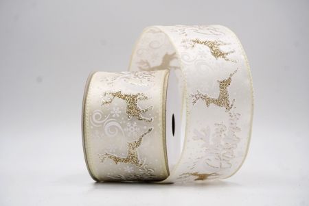 क्रीम ग्लिटर हिरण और मेरी क्रिसमस स्क्रिप्ट वायर्ड रिबन_KF9749GC-2-2