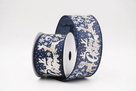 नीला ग्लिटर हिरण और मेरी क्रिसमस स्क्रिप्ट वायर्ड रिबन_KF9749GC-4-4