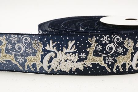 नीला ग्लिटर हिरण और मेरी क्रिसमस स्क्रिप्ट वायर्ड रिबन_KF9749GC-4-4