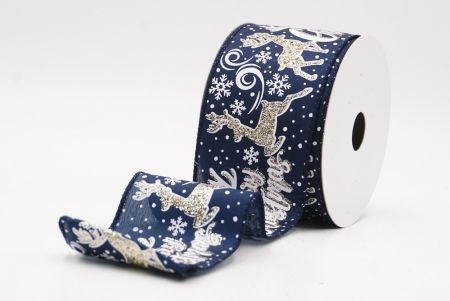 नीला ग्लिटर हिरण और मेरी क्रिसमस स्क्रिप्ट वायर्ड रिबन_KF9749GC-4-4