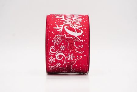 लाल ग्लिटर हिरण और मेरी क्रिसमस स्क्रिप्ट वायर्ड रिबन_KF9749GC-7-7