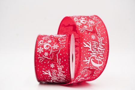 लाल ग्लिटर हिरण और मेरी क्रिसमस स्क्रिप्ट वायर्ड रिबन_KF9749GC-7-7