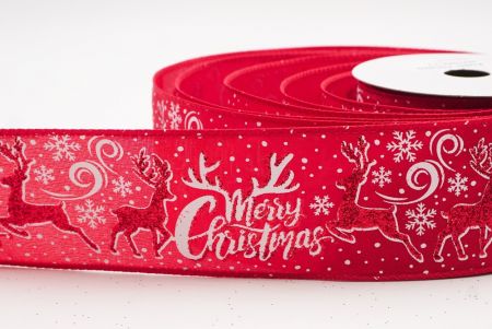 लाल ग्लिटर हिरण और मेरी क्रिसमस स्क्रिप्ट वायर्ड रिबन_KF9749GC-7-7