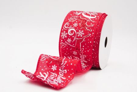 लाल ग्लिटर हिरण और मेरी क्रिसमस स्क्रिप्ट वायर्ड रिबन_KF9749GC-7-7