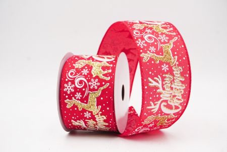 लाल - सोना ग्लिटर हिरण और मेरी क्रिसमस स्क्रिप्ट वायर्ड रिबन_KF9749GC-7G-7