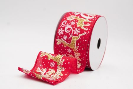 लाल - सोना ग्लिटर हिरण और मेरी क्रिसमस स्क्रिप्ट वायर्ड रिबन_KF9749GC-7G-7