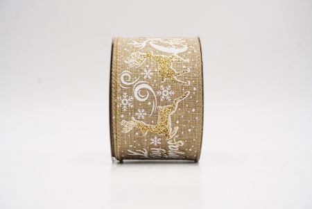 हल्का भूरा ग्लिटर हिरण और मेरी क्रिसमस स्क्रिप्ट वायर्ड रिबन_KF9750GC-13-183