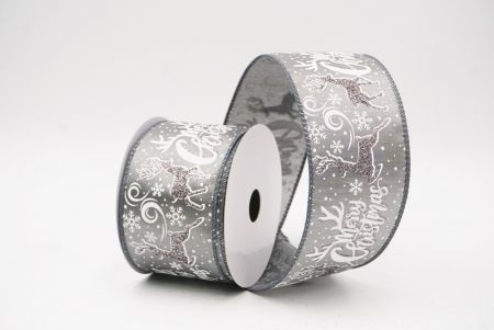 ग्रे ग्लिटर हिरण और मेरी क्रिसमस स्क्रिप्ट वायर्ड रिबन_KF9750GC-50-123