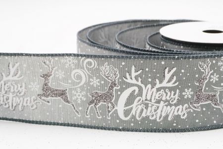 ग्रे ग्लिटर हिरण और मेरी क्रिसमस स्क्रिप्ट वायर्ड रिबन_KF9750GC-50-123