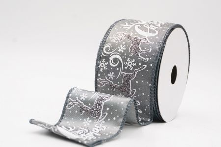 ग्रे ग्लिटर हिरण और मेरी क्रिसमस स्क्रिप्ट वायर्ड रिबन_KF9750GC-50-123