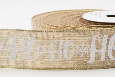 Ruban câblé de vacances flocon de neige HO HO HO marron clair - blanc_KF9752GV-13
