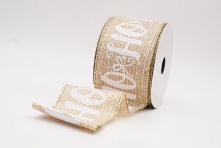 Ruban câblé de vacances flocon de neige HO HO HO marron clair - blanc_KF9752GV-13