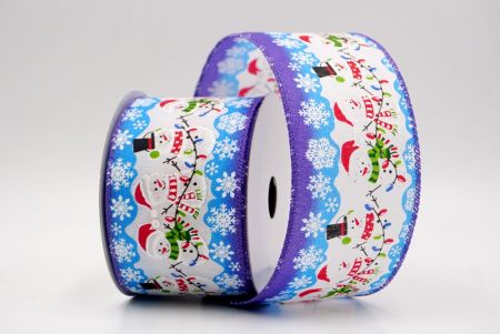 बैंगनी_त्योहार स्नोमैन और क्रिसमस लाइट्स वायर्ड रिबन_KF9754GC-34-34