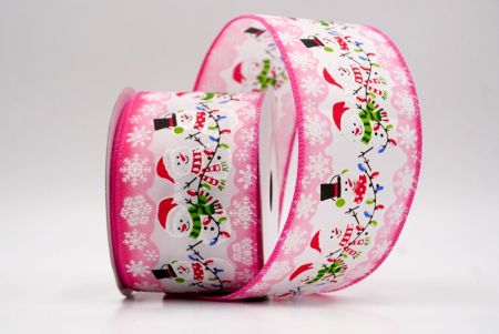 पिंक_त्योहार स्नोमैन और क्रिसमस लाइट्स वायर्ड रिबन_KF9754GC-5-218