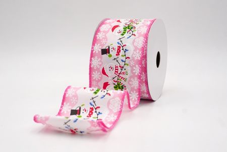 पिंक_त्योहार स्नोमैन और क्रिसमस लाइट्स वायर्ड रिबन_KF9754GC-5-218