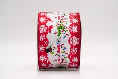 रेड_त्योहार स्नोमैन और क्रिसमस लाइट्स वायर्ड रिबन_KF9754GC-7-7