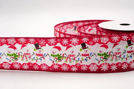 रेड_त्योहार स्नोमैन और क्रिसमस लाइट्स वायर्ड रिबन_KF9754GC-7-7