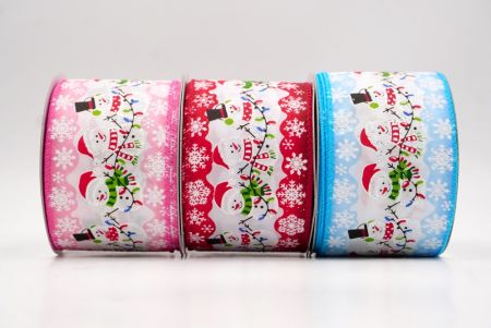 Festive Snowman and Christmas Lights Wired Ribbon - Festive Snowman and Christmas Lights Wired Ribbon
