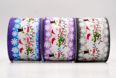 उत्सव स्नोमैन और क्रिसमस लाइट्स वायर्ड रिबन_KF9754