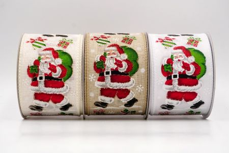 Jolly Santa and Gift Sack Wired Ribbon - Jolly Santa and Gift Sack Wired Ribbon