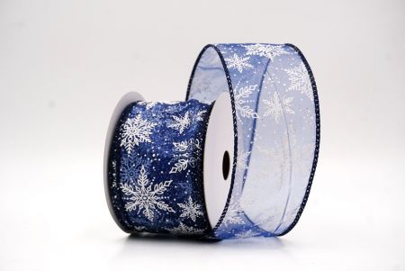 Blue - Sheer Festive Christmas Snowflake Wired Ribbon_KF9759GC-4-4