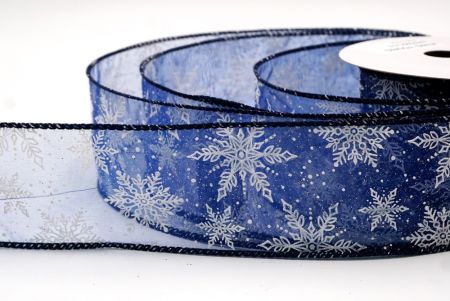 Blue - Sheer Festive Christmas Snowflake Wired Ribbon_KF9759GC-4-4