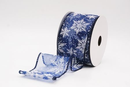 Blue - Sheer Festive Christmas Snowflake Wired Ribbon_KF9759GC-4-4