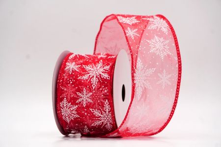 Red - Sheer Festive Christmas Snowflake Wired Ribbon_KF9759GC-7-7