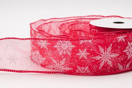 Red - Sheer Festive Christmas Snowflake Wired Ribbon_KF9759GC-7-7