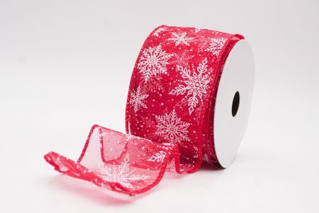Red - Sheer Festive Christmas Snowflake Wired Ribbon_KF9759GC-7-7