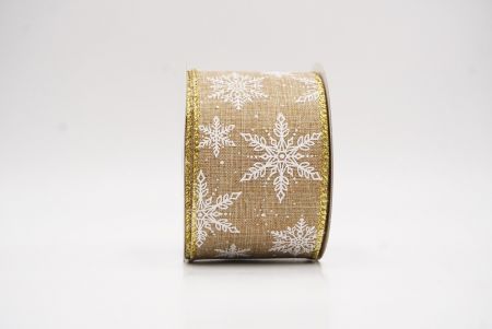 Beige Festive Christmas Snowflake Wired Ribbon_KF9760G-14