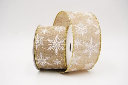 Beige Festive Christmas Snowflake Wired Ribbon_KF9760G-14