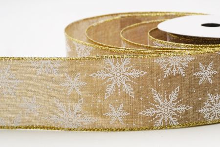 Beige Festive Christmas Snowflake Wired Ribbon_KF9760G-14