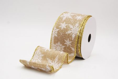 Beige Festive Christmas Snowflake Wired Ribbon_KF9760G-14