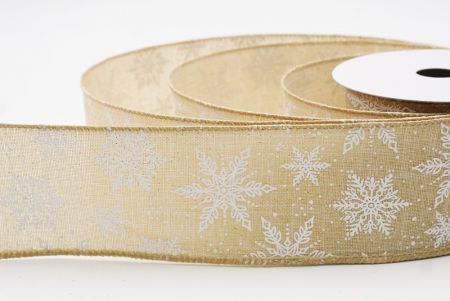 Lt. Brown - Burlap Festive Christmas Snowflake Wired Ribbon_KF9760GC-13-183