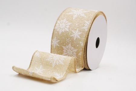 Lt. Brown - Burlap Festive Christmas Snowflake Wired Ribbon_KF9760GC-13-183