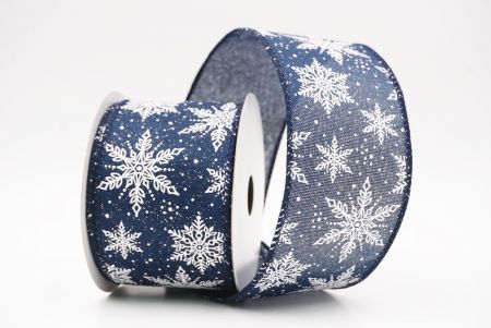 Blue - Burlap Festive Christmas Snowflake Wired Ribbon_KF9760GC-4-4