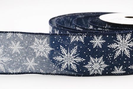 Blue - Burlap Festive Christmas Snowflake Wired Ribbon_KF9760GC-4-4