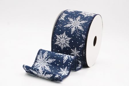 Blue - Burlap Festive Christmas Snowflake Wired Ribbon_KF9760GC-4-4