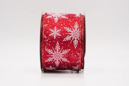 Red - Metallic Festive Christmas Snowflake Wired Ribbon_KF9761GR-7