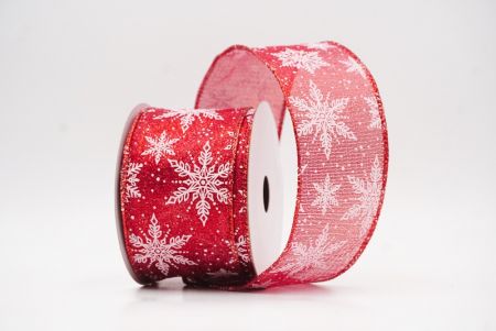 Red - Metallic Festive Christmas Snowflake Wired Ribbon_KF9761GR-7