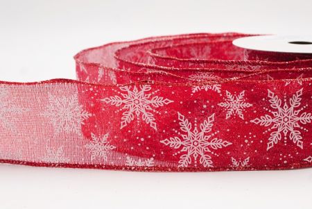 Red - Metallic Festive Christmas Snowflake Wired Ribbon_KF9761GR-7