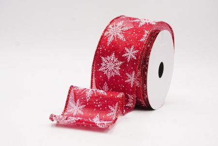 Red - Metallic Festive Christmas Snowflake Wired Ribbon_KF9761GR-7
