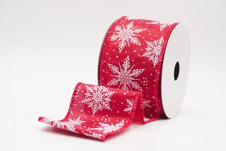 Red - Gold Festive Christmas Snowflake Wired Ribbon_KF9762GC-7-7