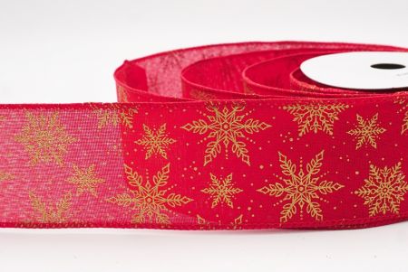 Red Festive Christmas Snowflake Wired Ribbon_KF9763GC-7-7